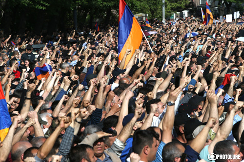 Protesters of the ‘Resistance’ movement hold a protest action demanding the RA Prime Minister Nikol Pashinyan's resignation in front of the RA National Assembly building of Yerevan, Armenia