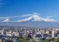 Mount Ararat and the Yerevan skyline in spring