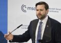 US Vice President JD Vance delivers his speech during the 61st Munich Security Conference (MSC) in Munich, southern Germany on February 14, 2025. (Photo by THOMAS KIENZLE / AFP) (Photo by THOMAS KIENZLE/AFP /AFP via Getty Images)