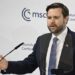 US Vice President JD Vance delivers his speech during the 61st Munich Security Conference (MSC) in Munich, southern Germany on February 14, 2025. (Photo by THOMAS KIENZLE / AFP) (Photo by THOMAS KIENZLE/AFP /AFP via Getty Images)