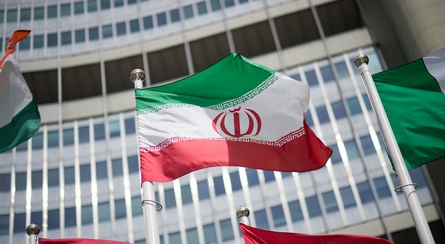 VIENNA, AUSTRIA - MAY 24: The flag of Iran is seen in front of the building of the International Atomic Energy Agency (IAEA) Headquarters ahead of a press conference by Rafael Grossi, Director General of the IAEA, about the agency's monitoring of Iran's nuclear energy program on May 24, 2021 in Vienna, Austria. The IAEA has been in talks with Iran over extending the agency's monitoring program. Meanwhile Iranian and international representatives have been in talks in recent weeks in Vienna over reviving the JCPOA Iran nuclear deal. (Photo by Michael Gruber/Getty Images)