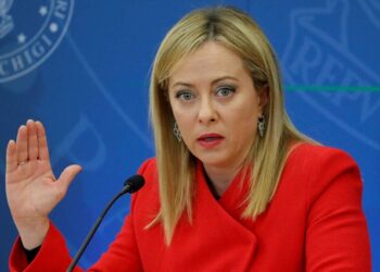 FILE PHOTO: Italian Prime Minister Giorgia Meloni speaks during a news conference to present her government's first budget in Rome, Italy, November 22, 2022. REUTERS/Remo Casilli/File Photo