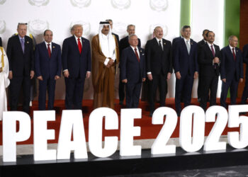 World leaders including U.S. President Donald Trump and Egypt's President Abdel Fattah al-Sisi pose for a family photo, at a world leaders' summit on ending the Gaza war, amid a U.S.-brokered prisoner-hostage swap and ceasefire deal between Israel and Hamas, in Sharm el-Sheikh, Egypt, October 13, 2025. Yoan Valat/Pool via REUTERS