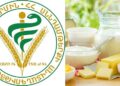 Variety of dairy products on the table outdoors
